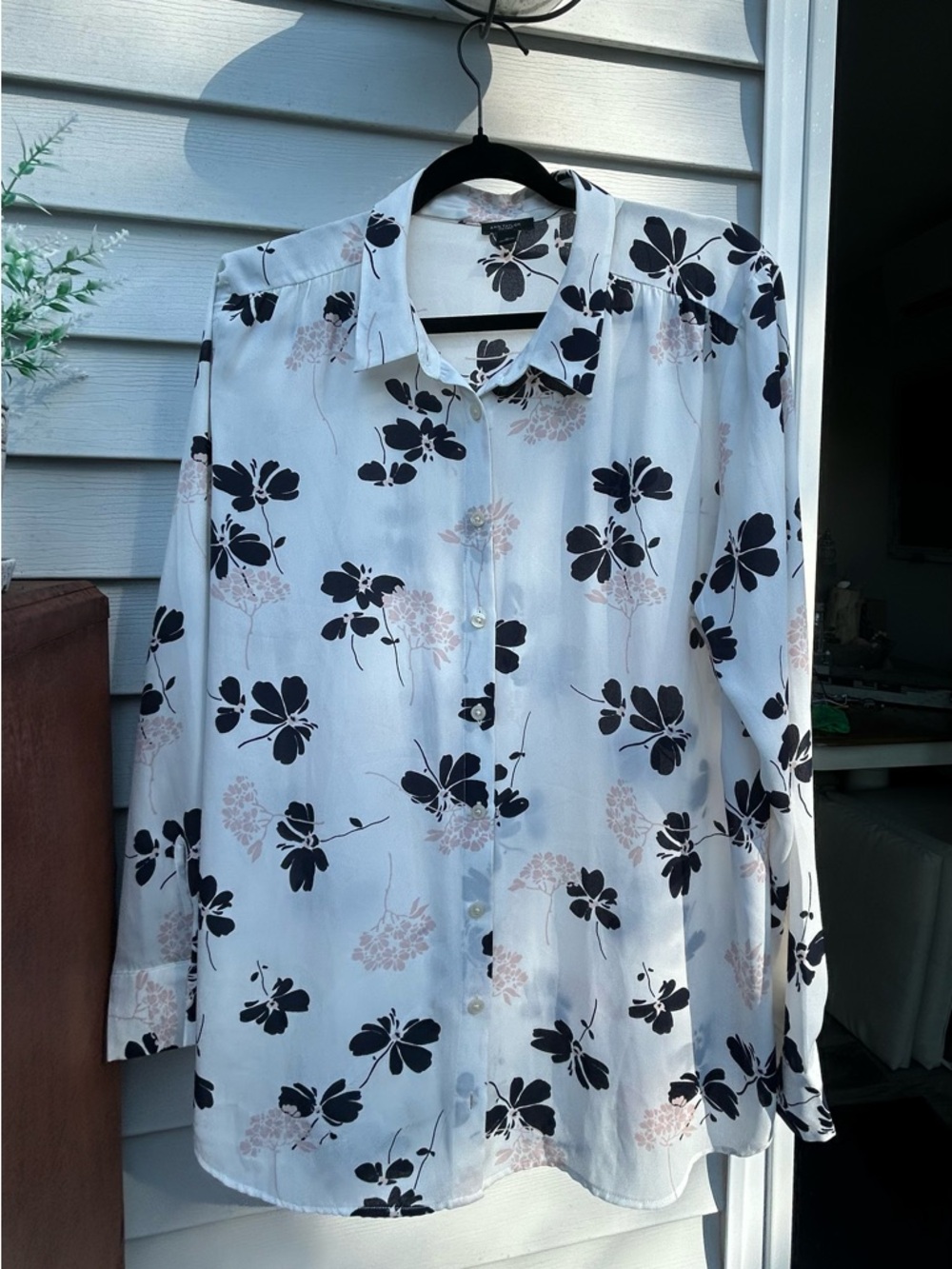 Ann Taylor Floral Longline Button Down Shirt Blouse XL